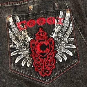 Coogi men’s black jeans tall big embroidered